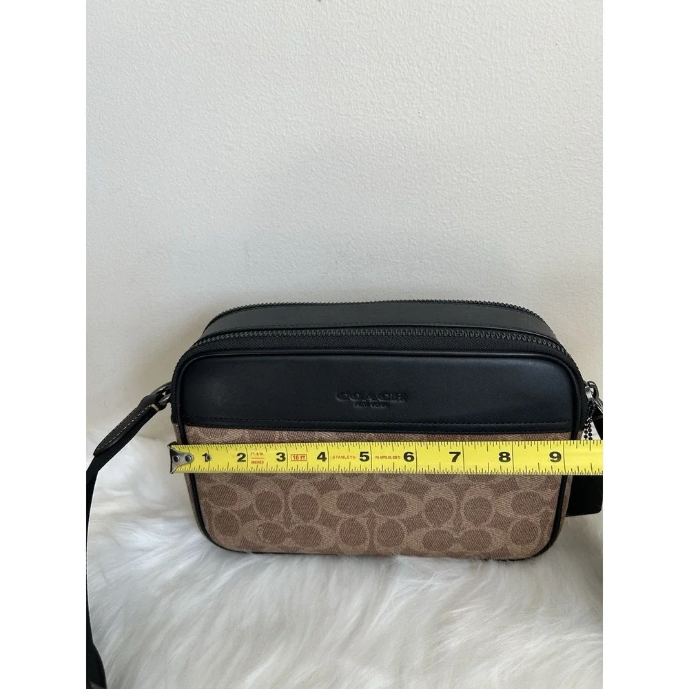 Coach Graham Tan Black Signature Canvas Leather Crossbody Bag‎ Excellent
